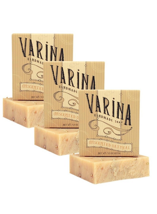 Varina Organic Unscented Oatmeal Bar Soap - Gentle Cleansing for Sensitive Skin, Unscented - 3 Pack - Image 1