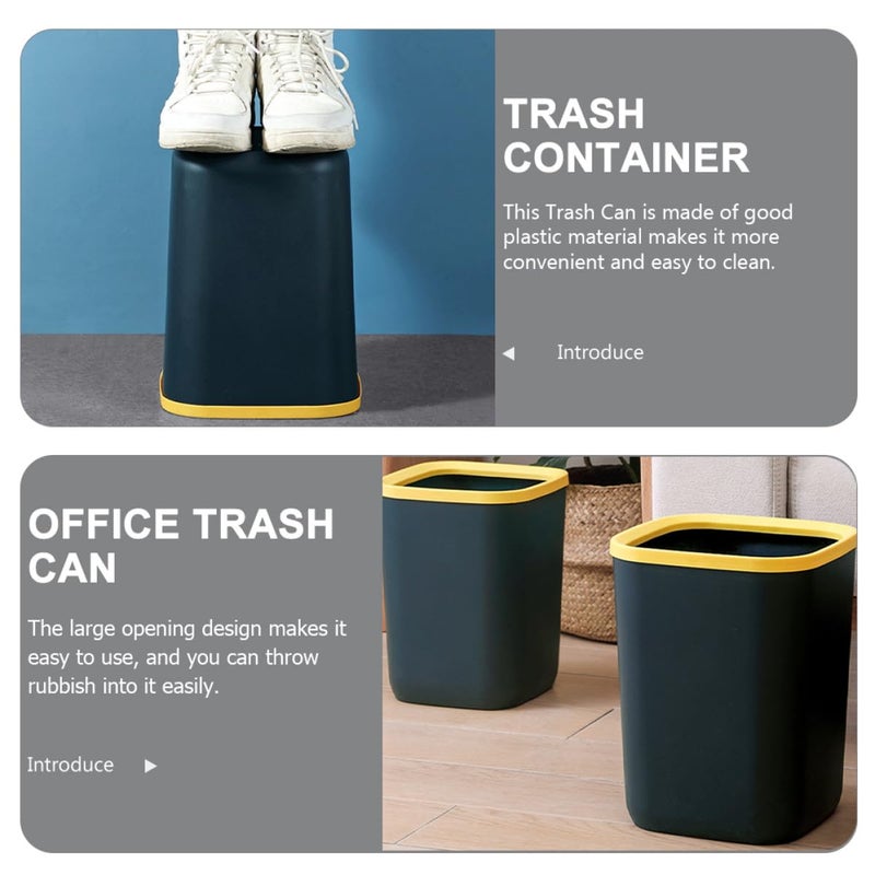 Square Trash Can 10L Large Capacity with Pressing Ring Dark Blue Plastic Kitchen Bathroom Office Bin - Image 4