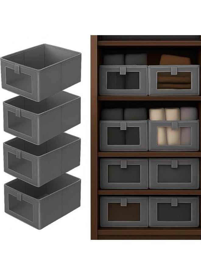 DUNISO 4 Pcs Foldable Closet Storage Organizer，Visible Wardrobe Drawer Organizers，Washable Clothes Storage Basket，for Baby Clothes,Bra,Scarves,Belt,Tie，Grey - Image 1