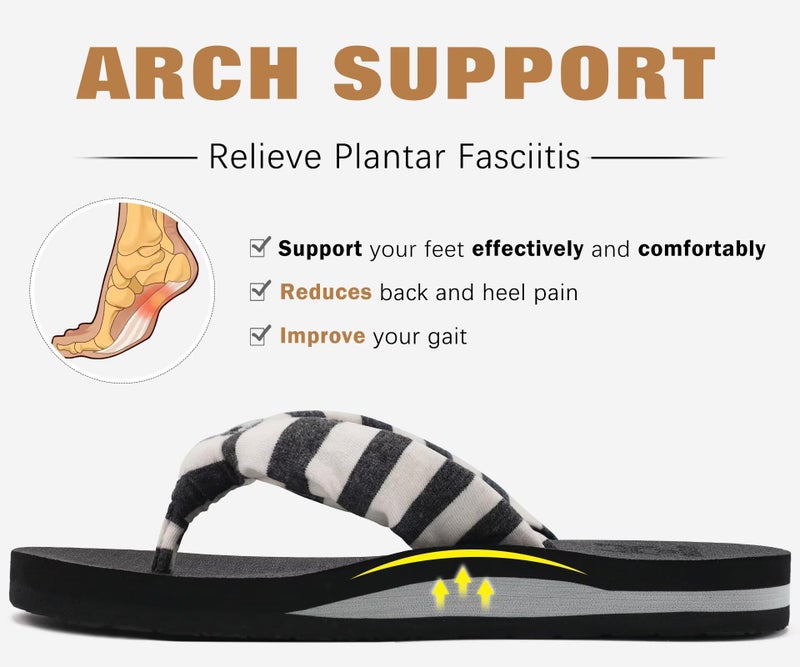KuaiLu Flip Flops Women Arch Support Yoga Mat Comfortable Summer Beach Walking Thong Cushion Sandals Slip on Pool Outfits Travel Essentials Orthotic Slides Indoor Outdoor Slippers Shoes Black Size 8 - Image 4
