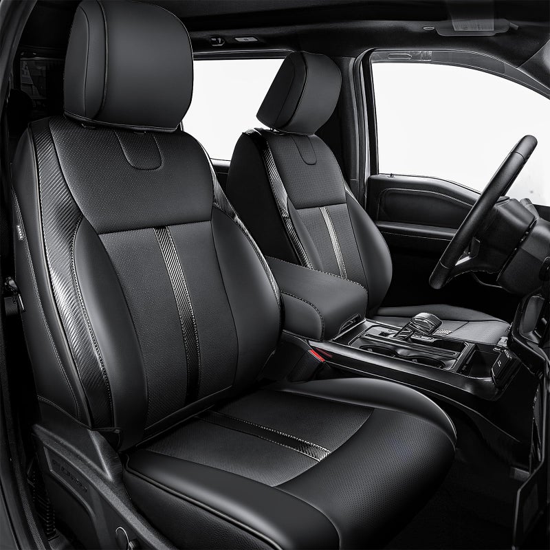 أغطية مقاعد جلدية كارليمكي مصممة خصيصًا لسيارة فورد F150 XL XLT STX سوبر كرو كاب 2021-2025 مصممة خصيصًا لسيارة فورد F250 F350 F450 XL XLT كرو كاب 2023-2025 مغطاة بالكامل غير مناسبة لمقعد أمامي 402040 بنش