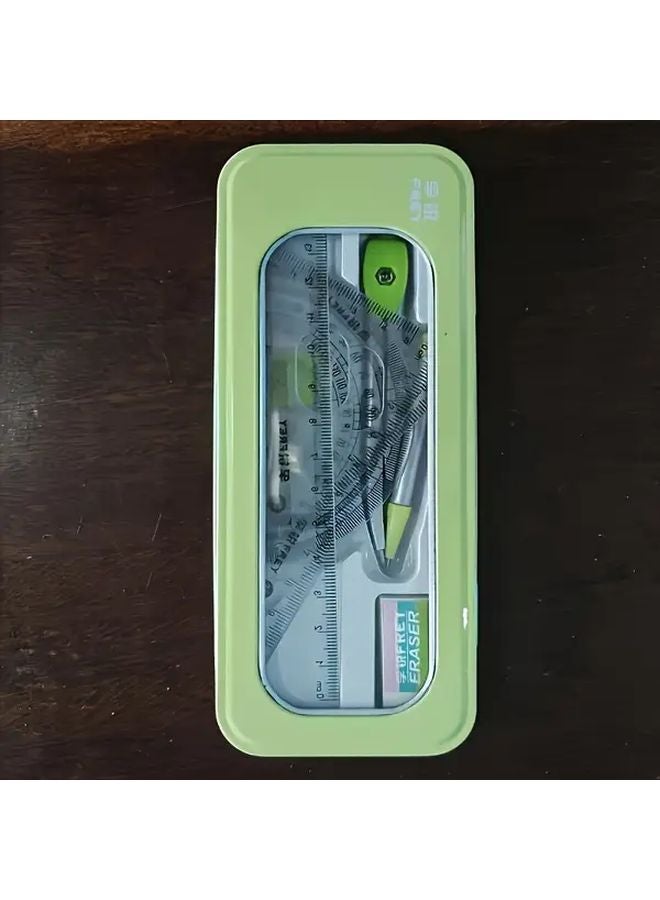 Yellow 7 In 1 Durable Measuring And Drawing Tool Set With Compass Protractor Ruler Eraser - Image 1