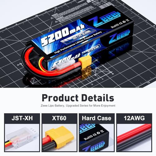Zeee 2S Lipo Battery 7.4V 5200mAh 50C Battery with XT60 Plug Hard Case for 1/8 1/10 RC Vehicles Car Slash RC Buggy Truggy RC Airplane(2 Pack) - Image 3
