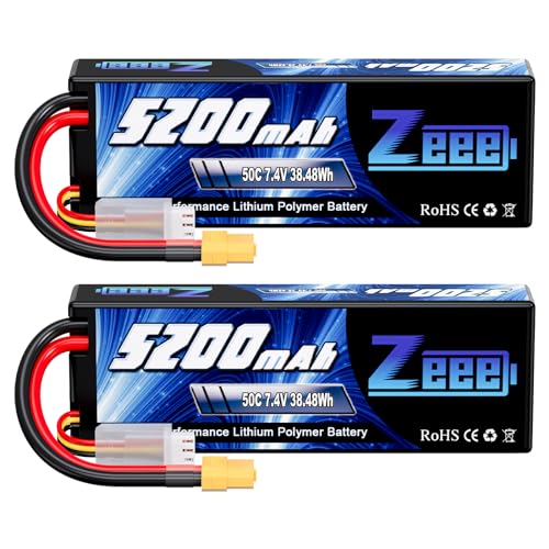 Zeee 2S Lipo Battery 7.4V 5200mAh 50C Battery with XT60 Plug Hard Case for 1/8 1/10 RC Vehicles Car Slash RC Buggy Truggy RC Airplane(2 Pack) - Image 1