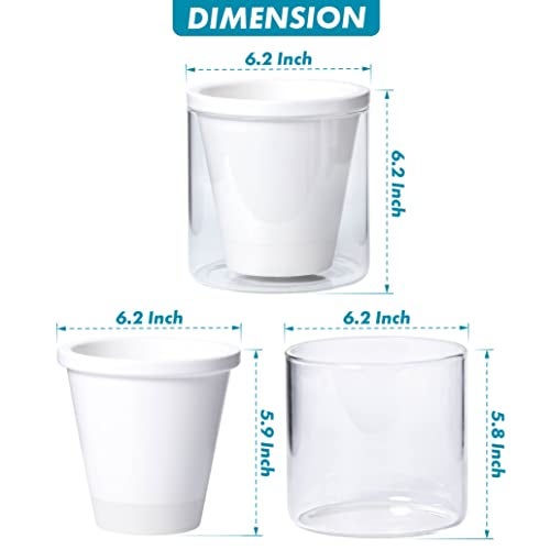 D'vine Dev 6 Inch Design Self Watering Planter for Indoor Plants, White Terracotta Pots with Cylinder Glass Cup, Set of 2, 37-Y-B-2 - Image 3
