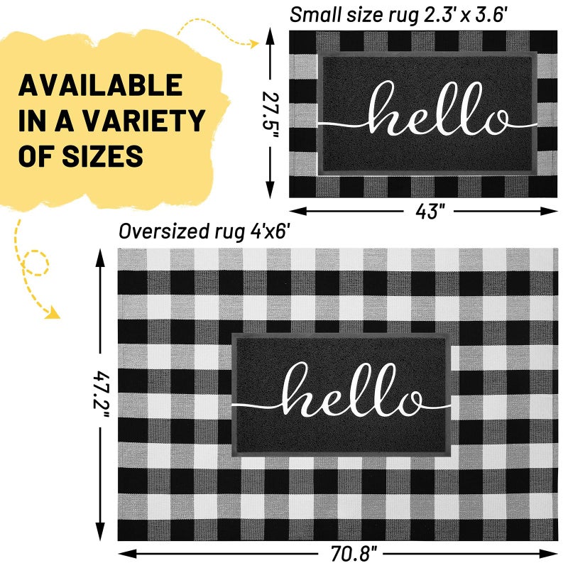 KILOCOCO 4x6 Buffalo Plaid Checkered Rug Outdoor Indoor Black and White Rugs Front Door Rug Low Pile Cotton Washable Front Porch Rugs Layered Doormats for Living Room Bedroom Kitchen Farmhouse Entry - Image 2