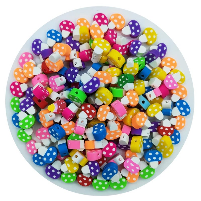 ANSGGB 200pcs Mushroom Polymer Clay Beads Mixed Mushrooms Charm Spacer Beads for DIY Bracelet Necklace Jewelry Making