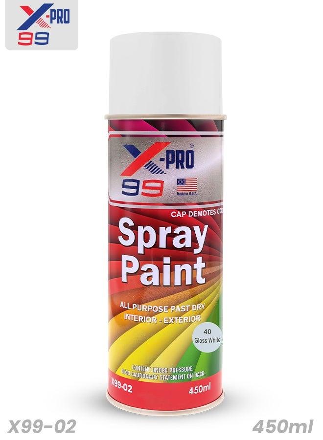 Xpro X-Pro 99 Gloss White Spray Paint 450ml - All Purpose Fast Dry, Superior Gloss, Long Lasting Enamel Aerosol for Car, Bike, Automotive Touch Up, Wood, Metal, Walls, Furniture & Canvas - Interior & Exterior - Image 1