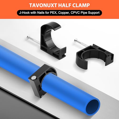 TAVONUXT 100 PCS 12 Half Clamps JHook with Nails for PEX Copper CPVC TubingPipe Support Heavy Duty Pipe Support Clamps Durable Black JHooks for Secure Installation by Tavonuxt - Image 3
