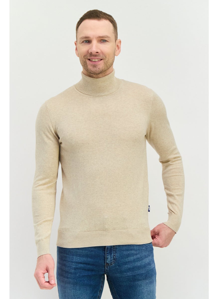 GAS Men Turtle Neck Knitted Long Sleeve Sweaters, Beige  - Image 1