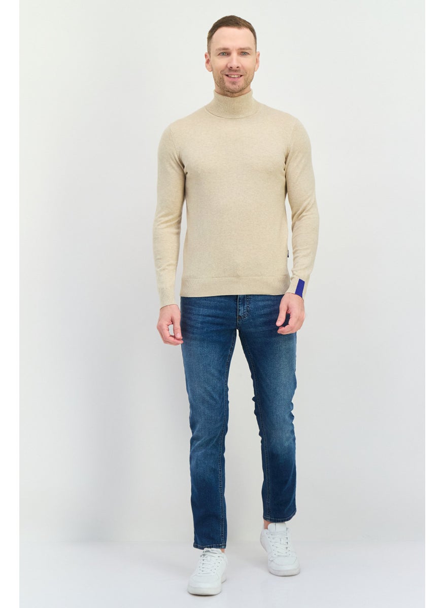 GAS Men Turtle Neck Knitted Long Sleeve Sweaters, Beige  - Image 4
