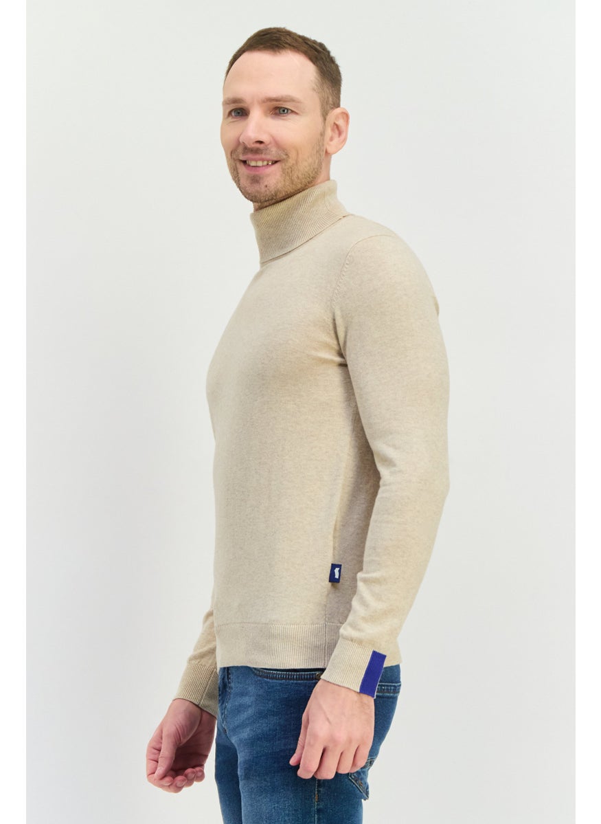 GAS Men Turtle Neck Knitted Long Sleeve Sweaters, Beige  - Image 3