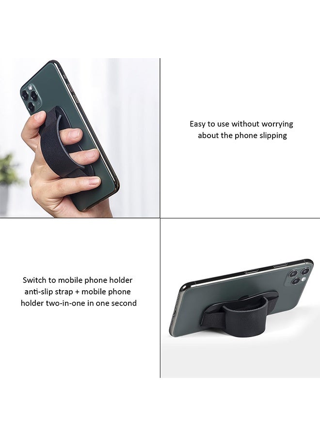 Peachjoy 4 Pcs Finger Strap Phone Holder, Leather Ultra Thin Anti-Slip Universal Cell Phone Grips Band Holder, for Back Smartphone Holder (Black) - Image 5