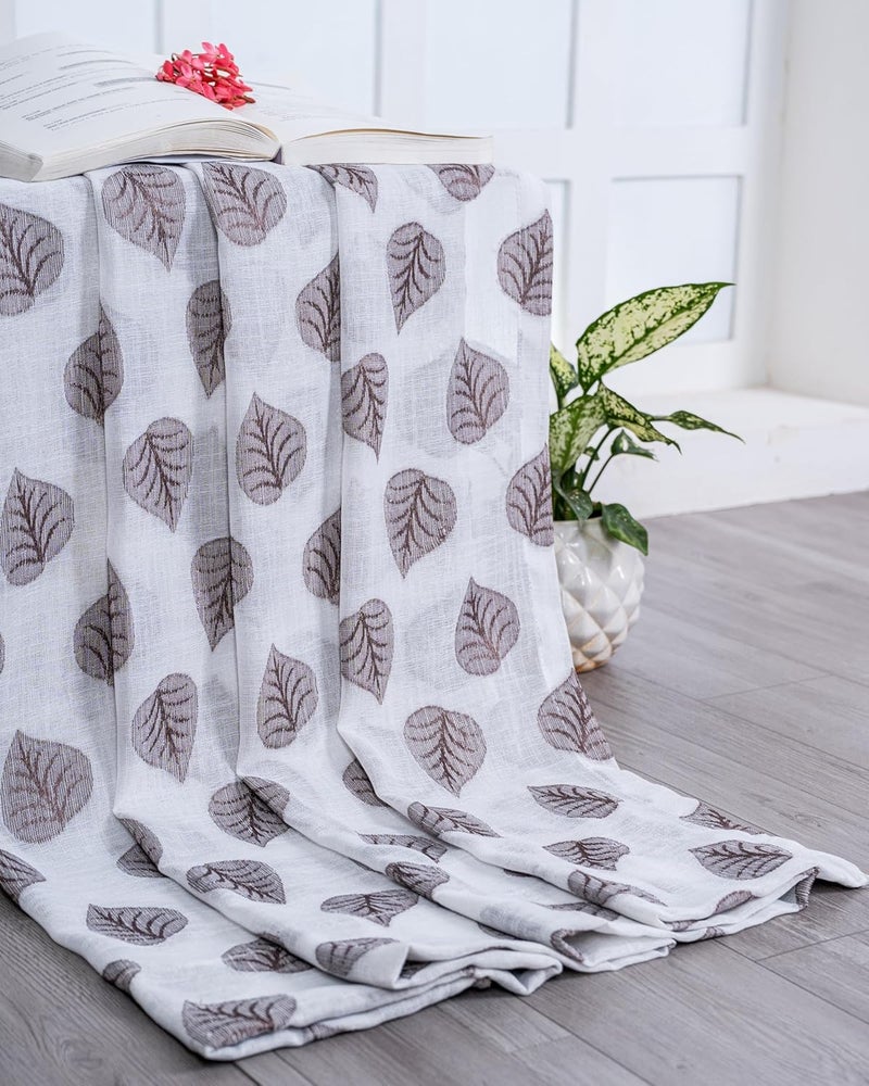 Parda Online Premium Linen Embroidered Curtain with Brown Leaf Design - 7ft (Pack of 2) - Image 5