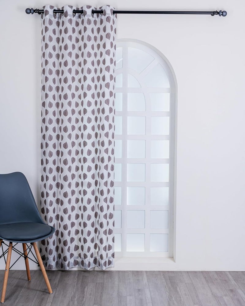 Parda Online Premium Linen Embroidered Curtain with Brown Leaf Design - 7ft (Pack of 2) - Image 3