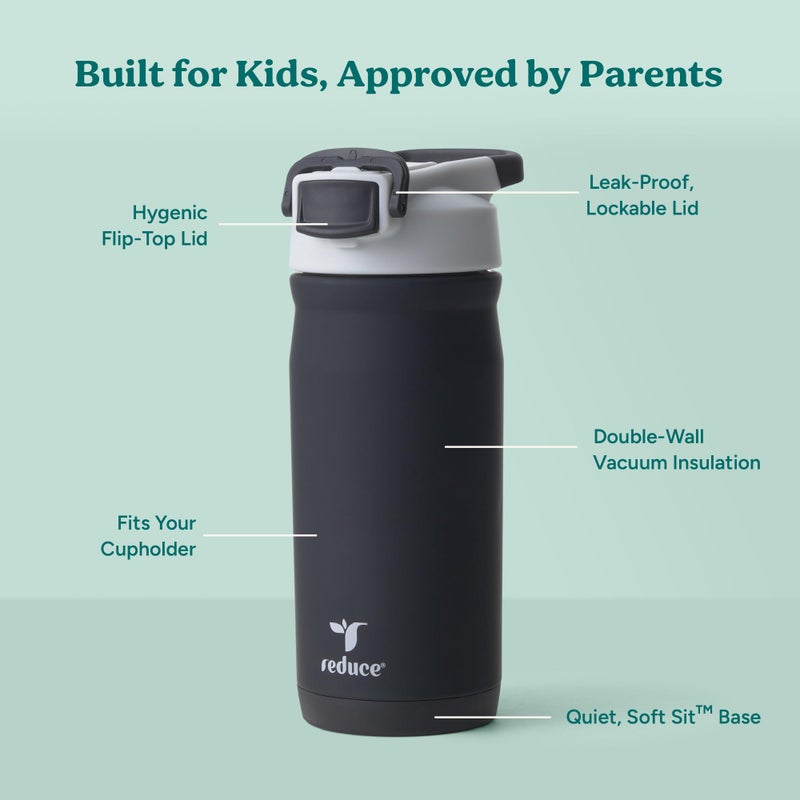 Reduce Hydrate Pro Kids 14oz Stainless Steel Insulated Water Bottle w/Straw â€“ Spill Proof Tumbler for Kids â€“ 30 Hour Cold Retention â€“ Dishwasher Safe Leak-Proof Design - Moon Rock - Image 3