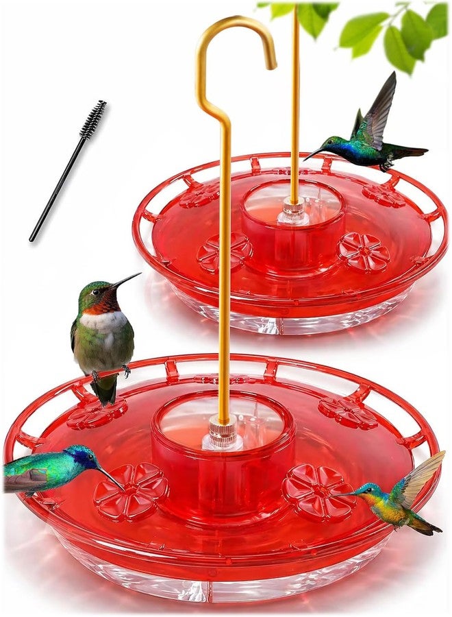 eWonLife Clear Ruby Hummingbird Feeders for Outdoors, 2 Pack 16OZ Leak Proof Saucer Humming Bird Feeder with Integrated Ant Moat, Bee Proof 5 Feeding Ports, Brush, Hanging Garden Decor for Mom - Image 1