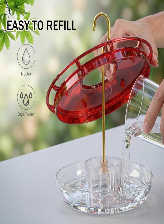 eWonLife Clear Ruby Hummingbird Feeders for Outdoors, 2 Pack 16OZ Leak Proof Saucer Humming Bird Feeder with Integrated Ant Moat, Bee Proof 5 Feeding Ports, Brush, Hanging Garden Decor for Mom - Image 2
