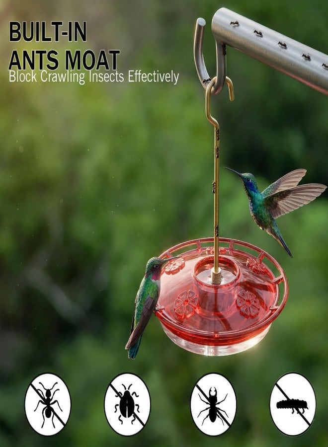 eWonLife Clear Ruby Hummingbird Feeders for Outdoors, 2 Pack 16OZ Leak Proof Saucer Humming Bird Feeder with Integrated Ant Moat, Bee Proof 5 Feeding Ports, Brush, Hanging Garden Decor for Mom - Image 4