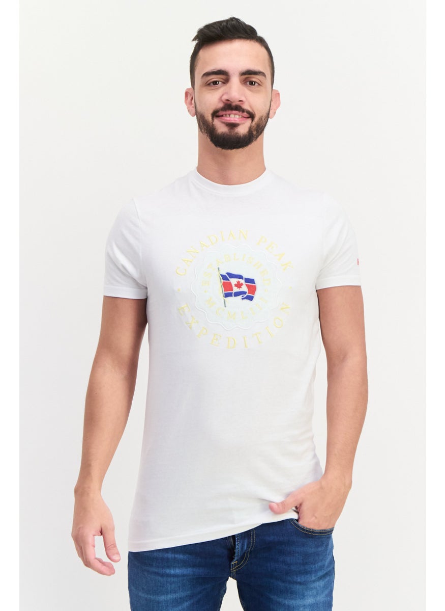 Canadian Peak - Men Crew Neck Short Sleeve Embroidered T Shirt, White Combo - Image 1
