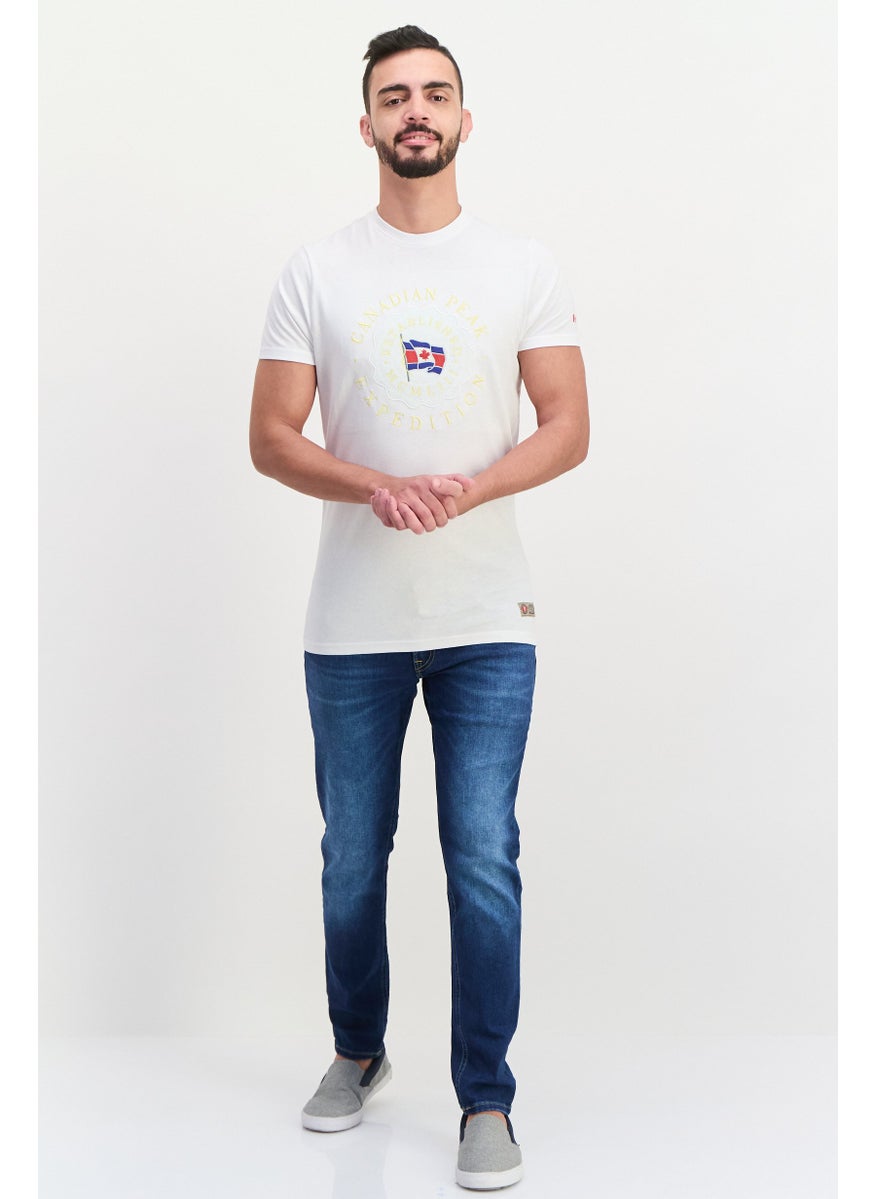 Canadian Peak - Men Crew Neck Short Sleeve Embroidered T Shirt, White Combo - Image 1