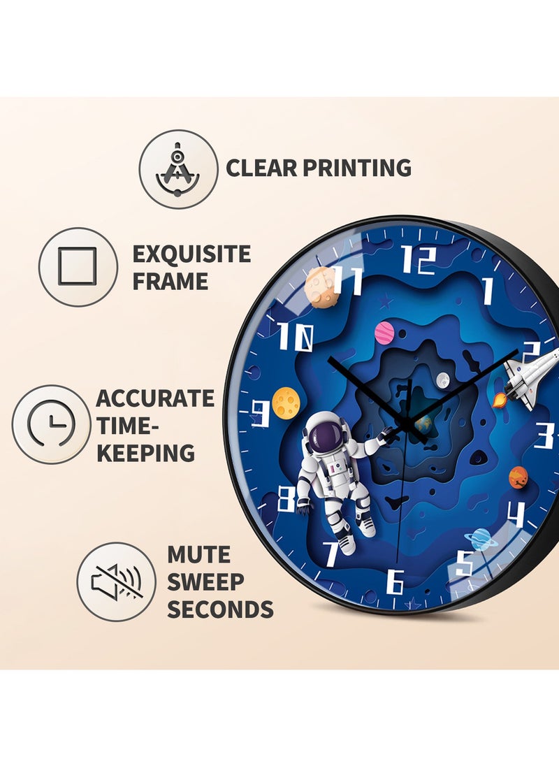 YQbest - 14 Inch Wall Clock Space Exploration Astronaut Spaceship Clocks For Children Bedroom Living Room Home Decor - Image 1