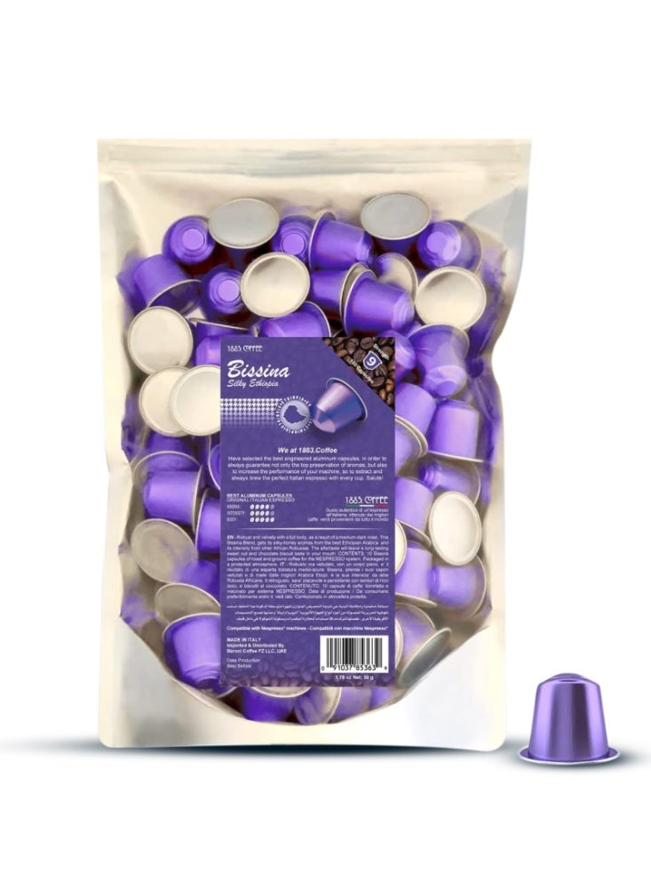 1883. coffee Bissina 100 Coffee Capsules in 100% Aluminum Recyclable to Infinity, Robust and Velvety Blend Intensity 5/5, Box with 100 Loose Capsules Compatible with Nespresso Machine, Made in Italy - Image 2