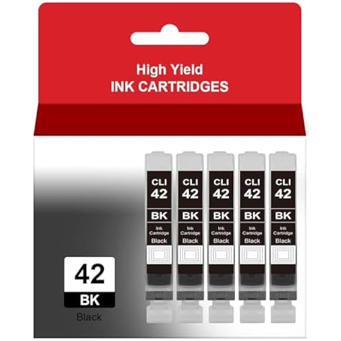CLI-42 BLACK INK CARTRIDGE REPLACEMENT FOR CLI42 CLI 42BK INK WORK FOR PRO-100 PRO-100S PRINTER (CLI-42 BLACK INK TANK, 5-PACK) - Image 1