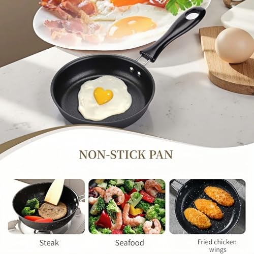FANBODTA 4.7inch Mini Non-Tick Egg Pan - 5-Layer Coating, Dishwasher Safe, Gas/Induction Compatible Small Frying Pan for Omelet, Pancake, Oven & Dishwasher Safe - Perfect for Camping & RV (Black) - Image 4