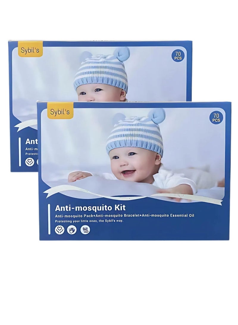 Sybil's 1+1 Anti Mosquito Kit for Kids Toddlers and Adults 70pcs Set | 60xMosquito Repellent Sticker Patches | 1xAnti Mosquito Bracelet | 6xEssential Oils | 3xSpray Bottles | Complete Solution for Baby Safety - Image 1