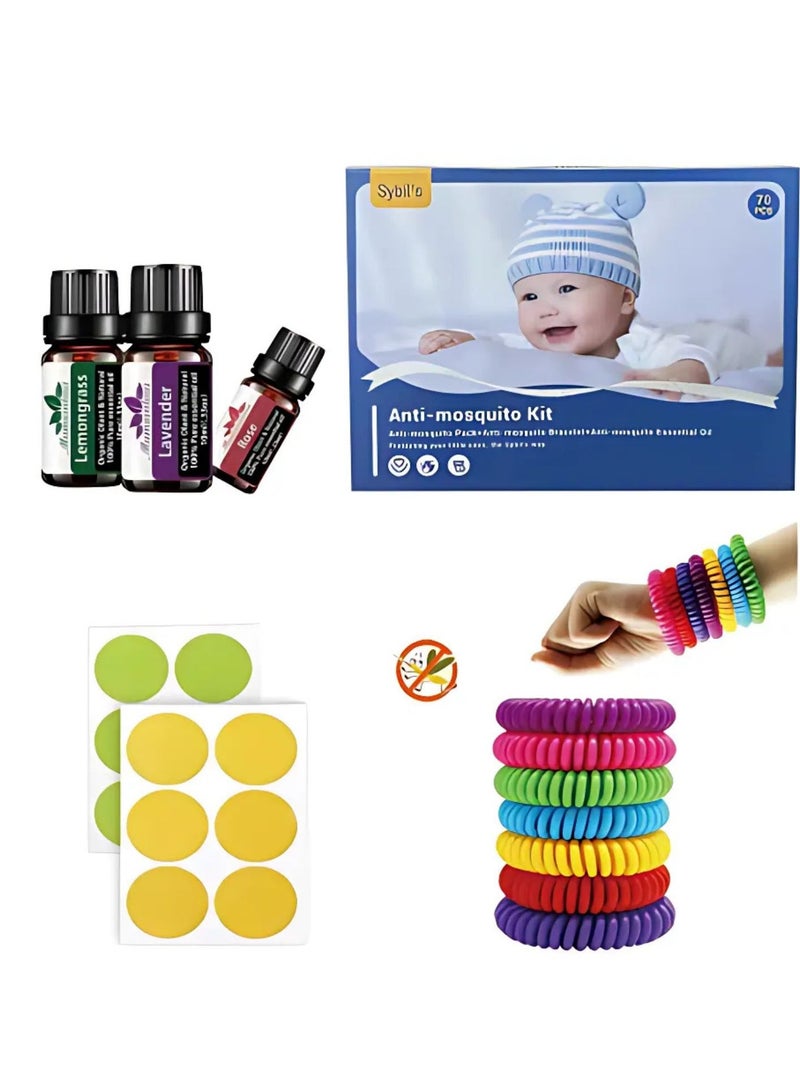 Sybil's 1+1 Anti Mosquito Kit for Kids Toddlers and Adults 70pcs Set | 60xMosquito Repellent Sticker Patches | 1xAnti Mosquito Bracelet | 6xEssential Oils | 3xSpray Bottles | Complete Solution for Baby Safety - Image 2