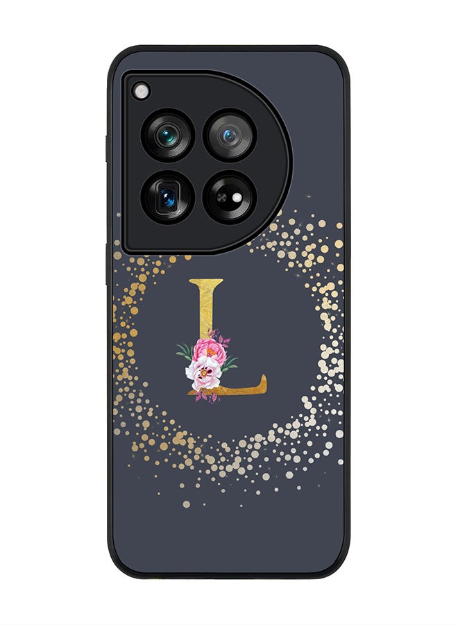 Stylizedd Rugged Black Edge Case for OnePlus 12, Slim fit Case Thin Cover -  Custom Monogram Initial Letter Floral Pattern Alphabet - L  (Grey ) - Image 1
