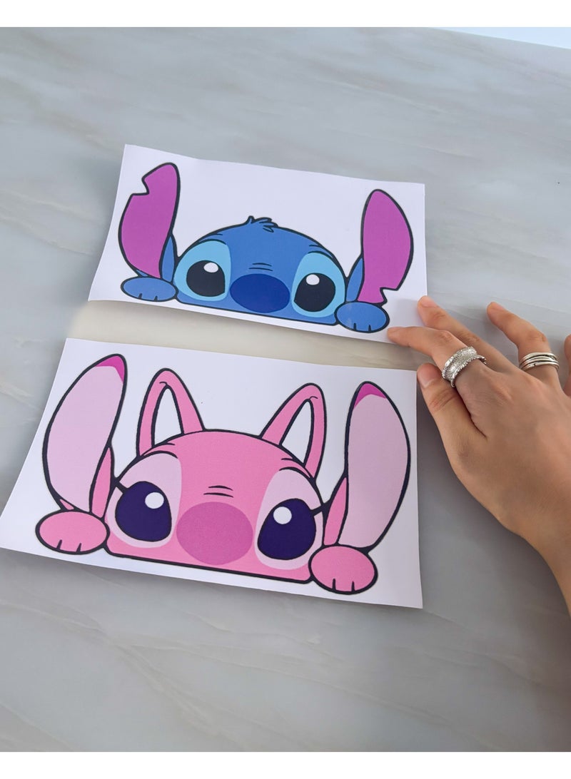 2 pieces of Stitch cartoon stickers car stickers cute pink and blue Stitch 19cm*12cm - Image 4