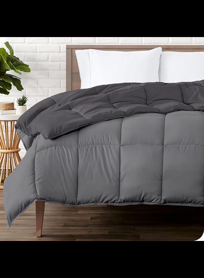 3Pcs Reversible Heavy Comforter Set - 4Kgs - Down Alternative Filling - (For Matress 180cm/200cm) - Size  (250cm x 240cm) + 2 Pillow Case Covers (50cm x 70cm) - Dark Grey x Grey