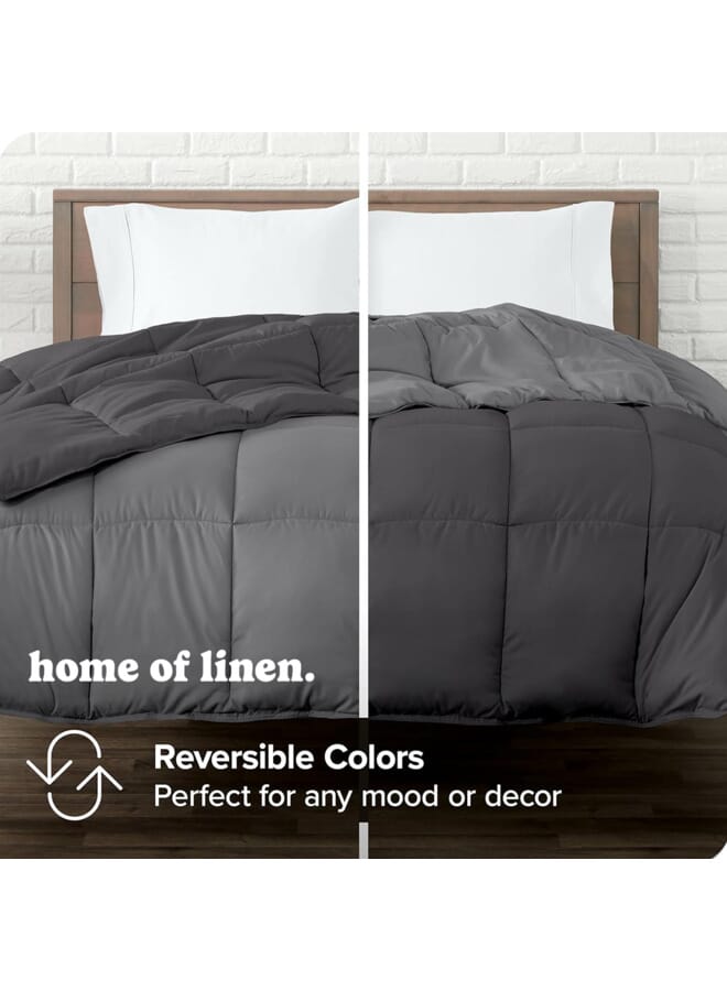3Pcs Reversible Heavy Comforter Set - 4Kgs - Down Alternative Filling - (For Matress 180cm/200cm) - Size  (250cm x 240cm) + 2 Pillow Case Covers (50cm x 70cm) - Dark Grey x Grey