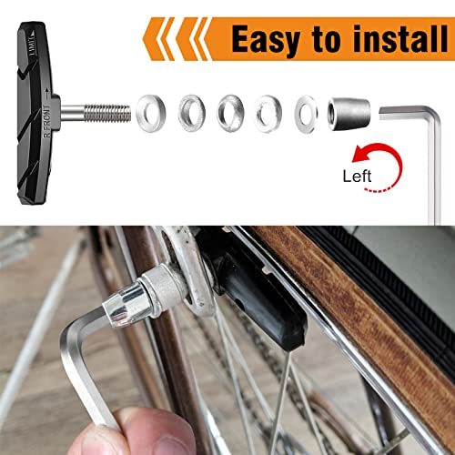 Alritz Bike Brake Pads Set, 4 Pairs Road Mountain Bicycle V-Brake Blocks Shoes with Hex Nut and Shims, No Noise No Skid, 70mm (Black) - Image 5