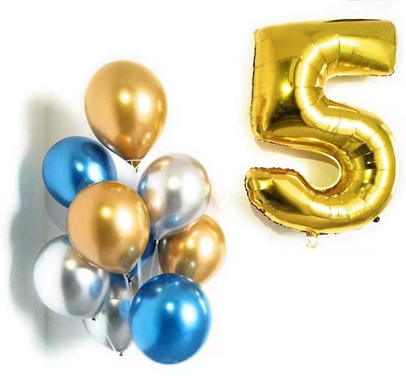 PARTY TIME  10 Pieces Balloon Sets  Number 5 Gold Foil Balloons  16 Inch  9 Latex Balloons 12 Inch  5th Birthday Decorations  Balloons for Birthday Party Anniversary Decoration FREE Ribbon - Image 2