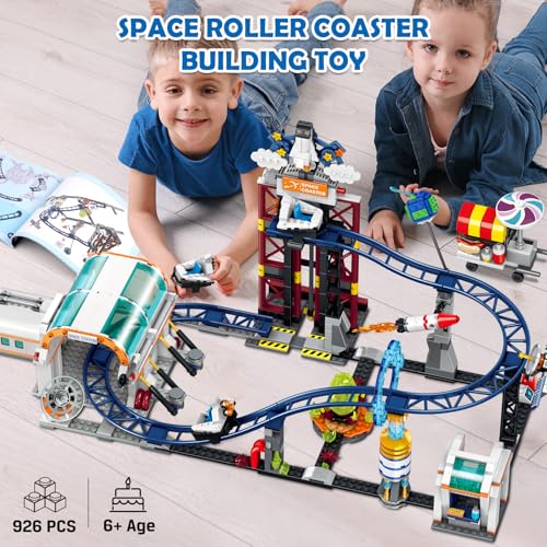 HOGOKIDS Space Roller Coaster Building Toy - 926PCS Coaster Building Set Features Lift Platform, Satellites, Rocket Buildable Space Rollercoaster Adventure Park for Adults Kids Girl Boy Ages 8+ - Image 2
