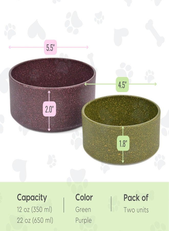 Eha Earth-Friendly Greenpaw Pet Bowls for Dogs and Cats | Dog Bowl Set | 650 ml and 350 ml | Pet Bowl Made with Rice Husk and Bamboo Fibers | Dog Food Bowl | Anti-Skid | Set of 2 | Purple-Yellowgreen - Image 3