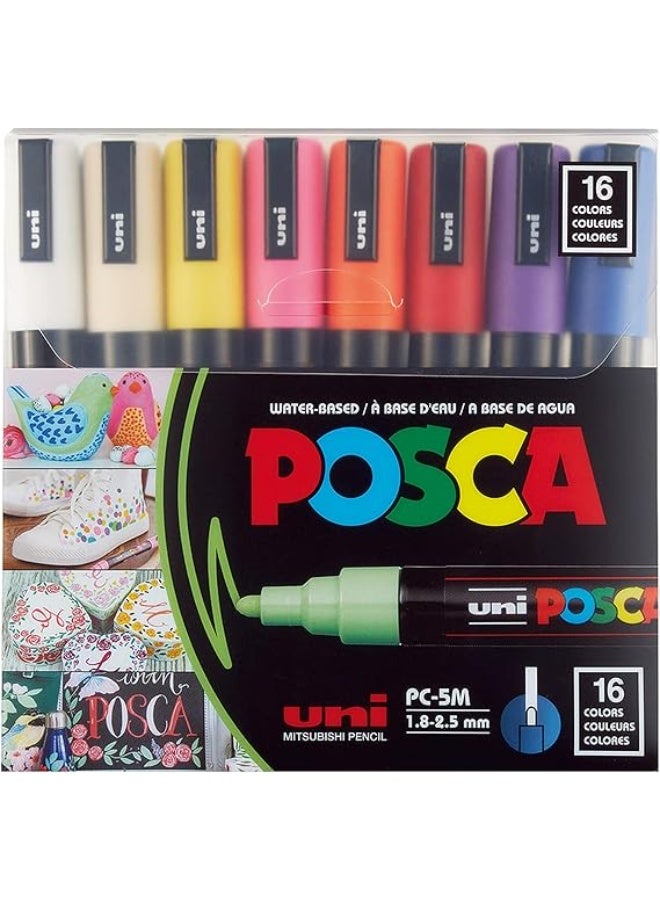 POSCA uni POSCA 16-Color Paint Marker Set, PC-5M Medium - Image 1