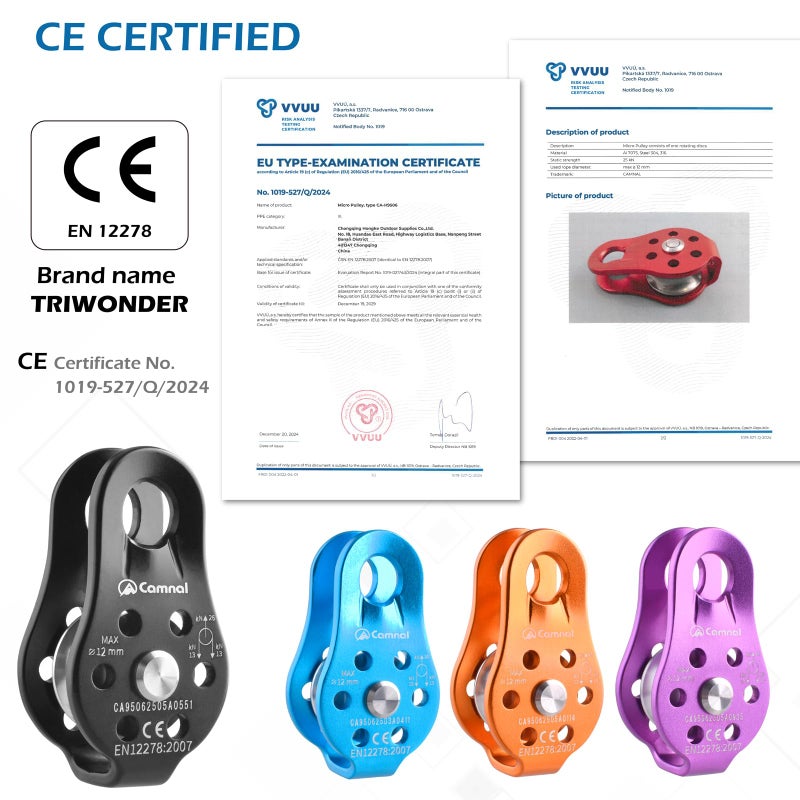 Triwonder 26Kn Climbing Pulley Ce Certified Rescue Pulley Single Sheave Aluminum Fixed Eye Rock Rope Pulley (02 26Kn - Orange) - Image 3