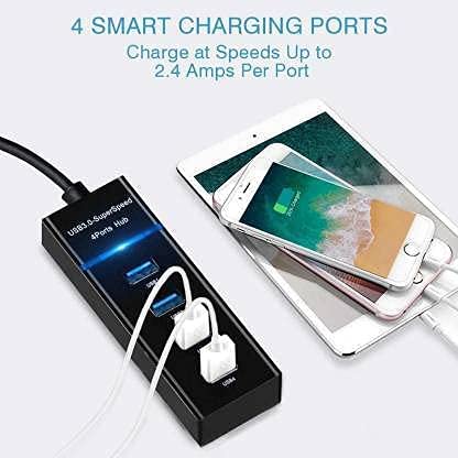 JK Vision USB 3.0 4-Port Hub with 30cm Cable, SuperSpeed 5Gbps Data Transfer, LED Indicator, Slim Design, Overcurrent Protection, Compatible with Laptop, PC, Mac – Black - Image 3