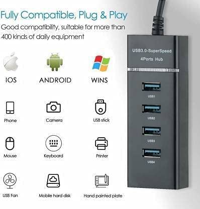 JK Vision USB 3.0 4-Port Hub with 30cm Cable, SuperSpeed 5Gbps Data Transfer, LED Indicator, Slim Design, Overcurrent Protection, Compatible with Laptop, PC, Mac – Black - Image 5