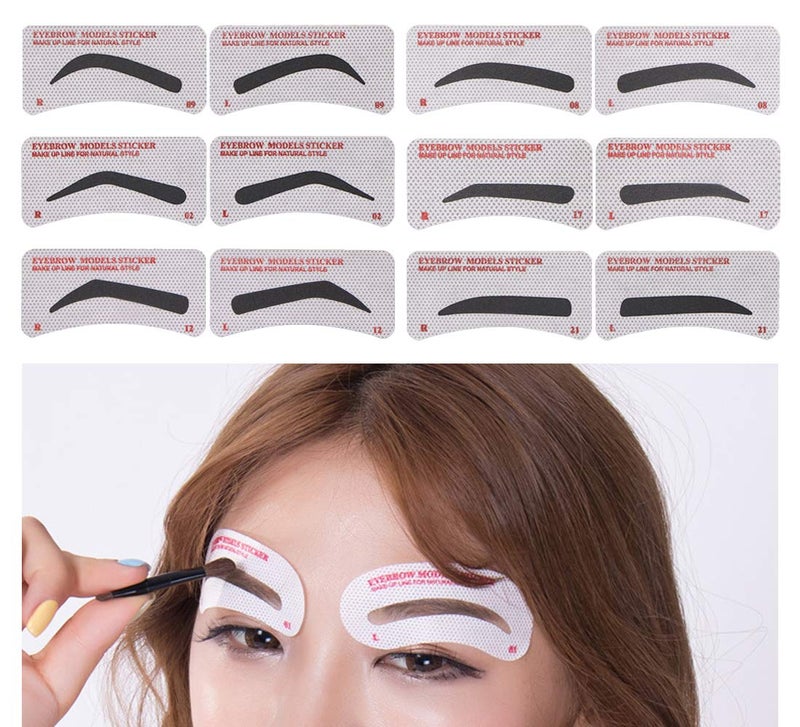 60 PCS Eyebrow Stencils 6 Styles NonWoven Shaping Grooming Stencil Kit Eyebrow Drawing Guide Makeup Template DIY Tools For Beginners