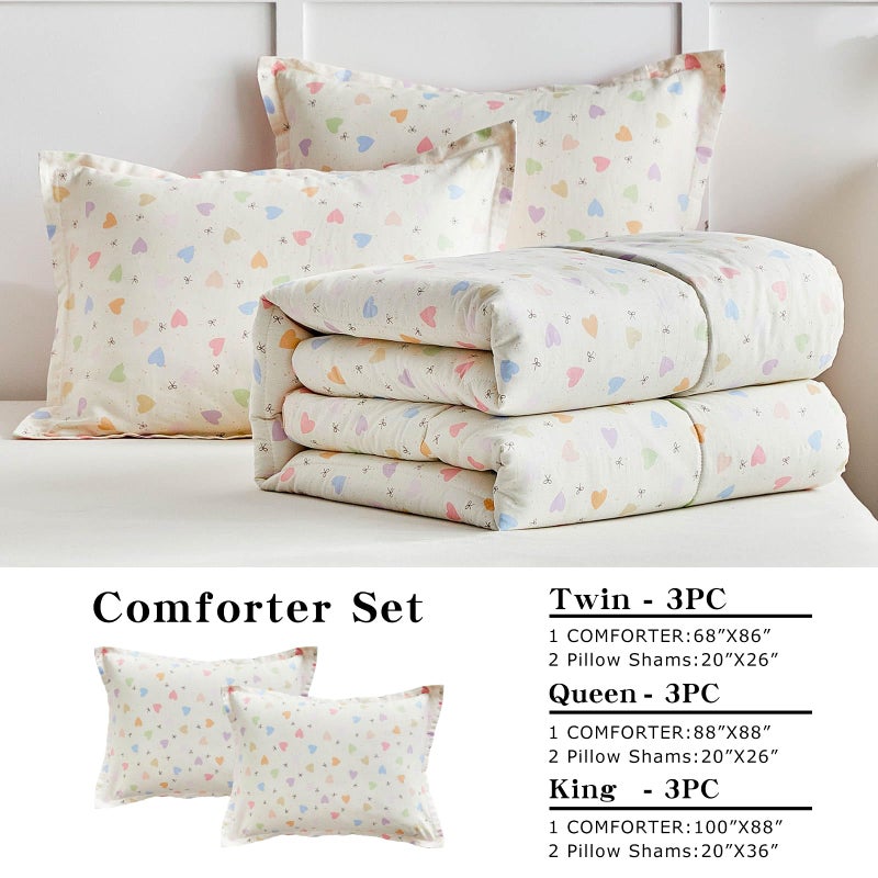 Joyreap 3pcs Cotton Comforter Set for Girls, Colorful Heart Bowknots Lovely Pink Design, Queen Size Soft Cozy Lightweight Kids Bedding Comforter Set for All Seasons- 88x88 inches - Image 4