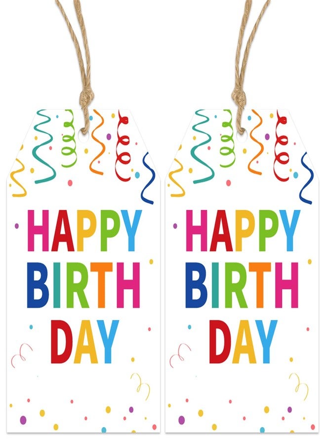 TQQBUU 50pcs Happy Birthday Tags with String, Punched Hole Gift Tags -Perfect for Goodie Bags and Birthday Party (3.3" x 2.2") - Colorful - Image 1