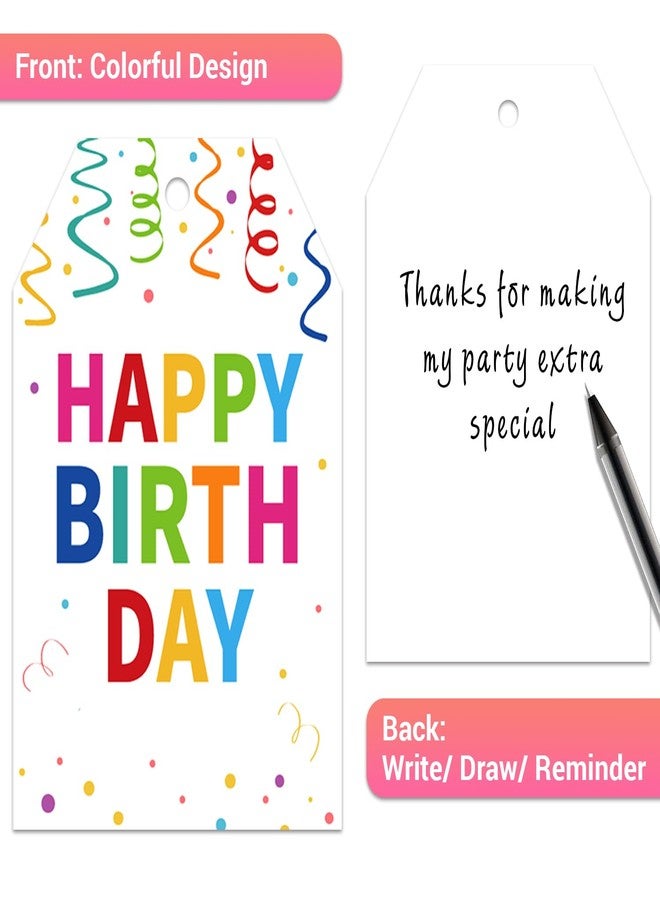 TQQBUU 50pcs Happy Birthday Tags with String, Punched Hole Gift Tags -Perfect for Goodie Bags and Birthday Party (3.3" x 2.2") - Colorful - Image 3