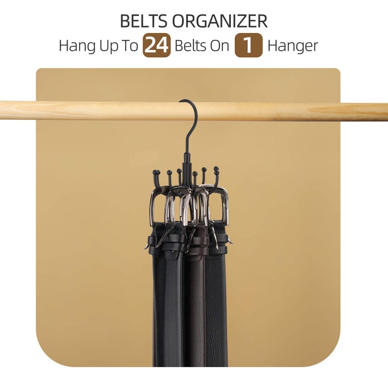 Zedodier Belt Hanger  Rotatable Belt Rack Closet Accessories Organizer  Maximum 24 Storage Capacity  Hanging Holder Storage Hook For Belt  Bra  Tank Top  Tie  Scarf  Purse  Black - Image 3