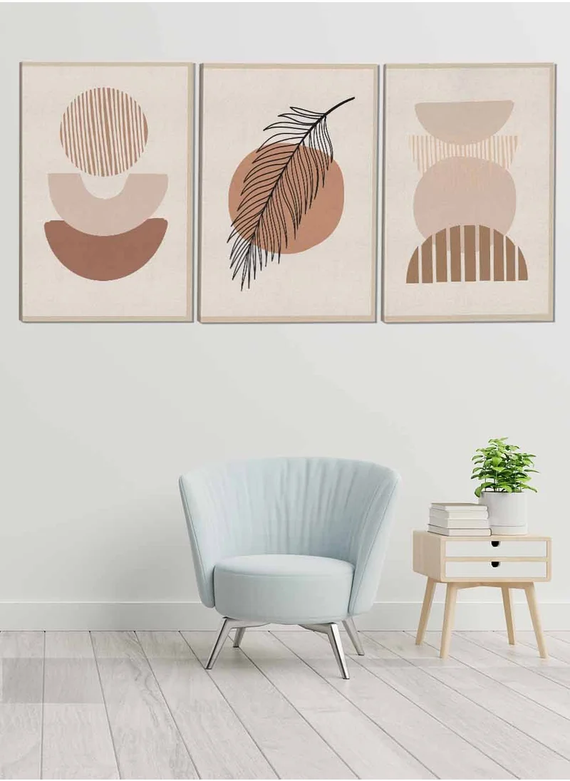 LOWHA Set Of 3 Canvas Wall Arts Stretched Over Wooden Frame Leaves and Shapes Paintings