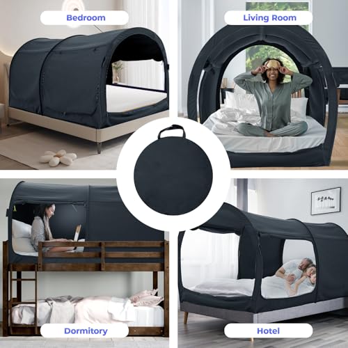 Alvantor® Canopy Bed Dream Privacy Space Full Sleeping Tents Indoor Pop Up Portable Frame Curtains Breathable Grey Cottage (Mattress Not Included) Reducing Light, Charcoal (2006) - Image 4
